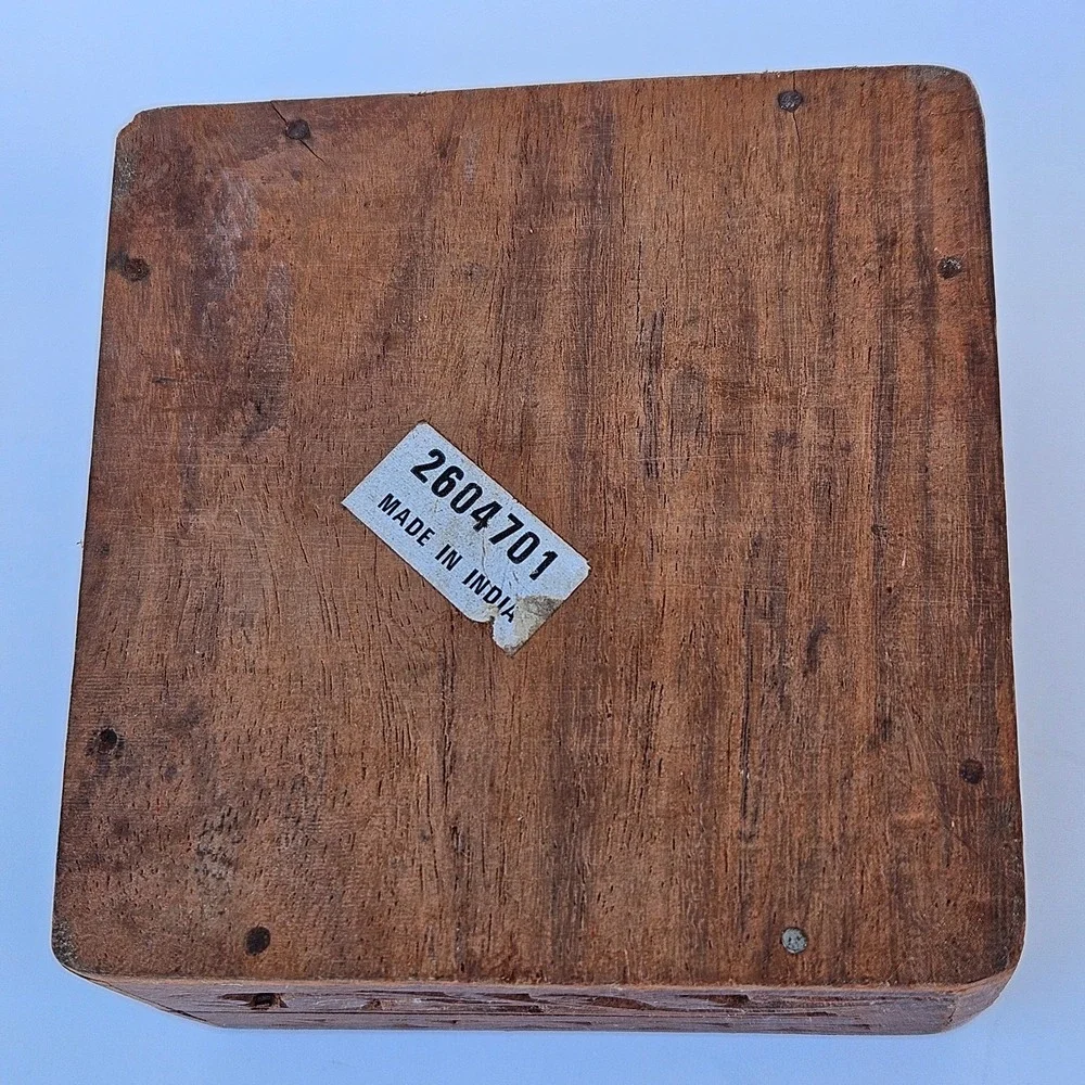 Vintage Hand Carved Wooden Trinket Box Floral India Hinged Jewelry‎ Rustic Boho